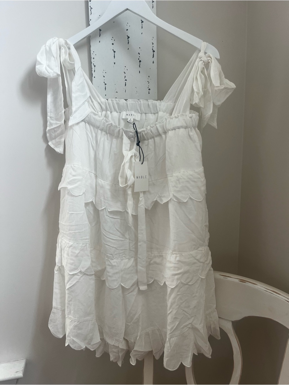 Mable White Tiered Tie-Shoulder Romper